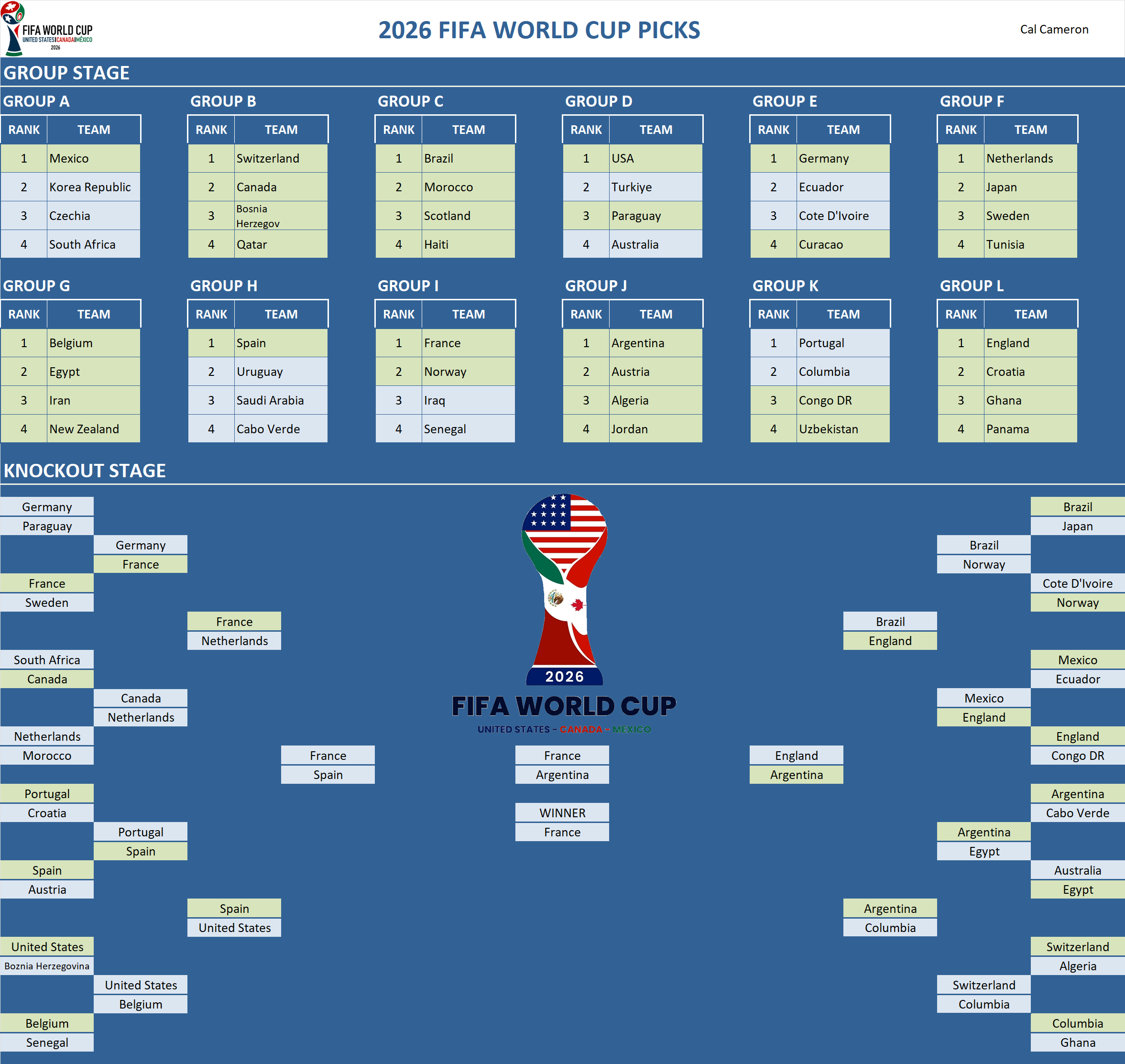 FIFA World Cup Pool Team Picks