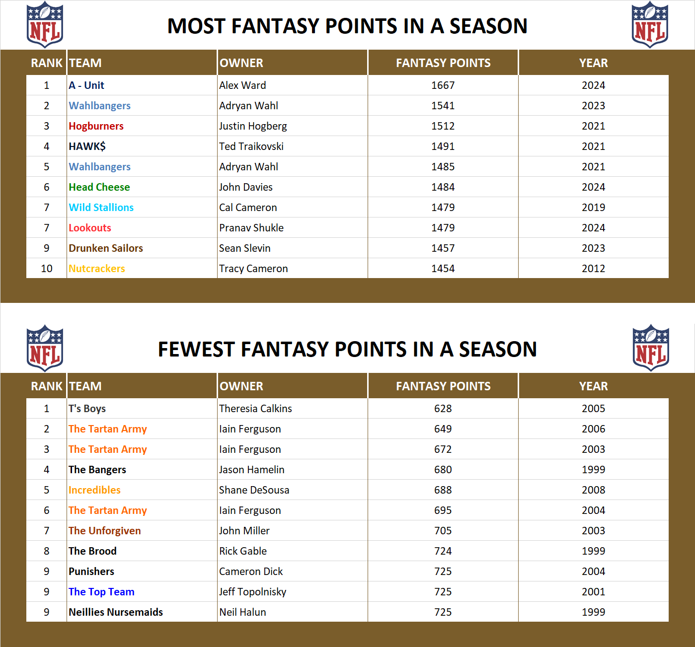 National Football League Record Fantasy Points